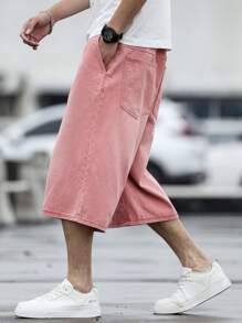 Manfinity Homme Herren Lässig gewaschene lose Jeans Shorts - Pink - Übersicht 3