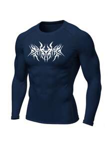 Manfinity Sport Corelite Men's Graphic Print Raglan Long Sleeve Active T-Shirt Workout Clothes Running Tees & Tanks - Royal Blue - View 1