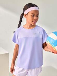 JNSQ T-shirt à manches courtes pour sports de plein air pour préadolescentes retournant à l'école, Top de sport à manches courtes pour enfants avec col rond et impression réfléchissante 3M