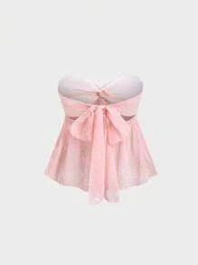 Sweetra Damen Chiffon Schleife Bandeau Top - Pink - Übersicht 1