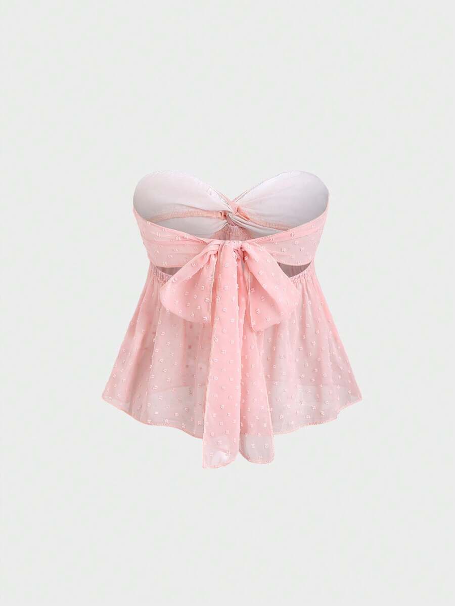 Sweetra Damen Chiffon Schleife Bandeau Top - Pink - Übersicht 1