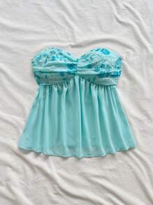 Soleia Women's Holiday Rayon Champagne Sequined Textured Bandeau Top With Ruched Bust Button Decor, Backless Ruffle A-Line Waisted Slim Blouse For Party, Valentine's Date, Beach Summer Summer Tops Babydoll Tops Strapless Tops Summer Blouse Dressy Tops  Flowy Tops    Off The Shoulder Sweater   Off Shoulder Top   One Shoulder Top  Basic  Tops Tops For Going Out  Going Out Tops Women  Christmas  Tops For School   Back To School   Back To School Outfits Women   Fall Tops  Fall Outfits For Women   Sequin  Flare White Lace Dress  Corset Top  Corset Tops For Women  Off The Shoulder   Boho  Halloween Costumes  Brunch Outfits For Women  Birthday Dresses For Women  Going Out Tops  Date Night Outfits Women Work Tops Rave Outfits   Fall - Baby Blue - View 4