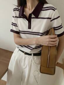 DAZY Maglietta a maniche corte casual estiva da donna con righe a contrasto