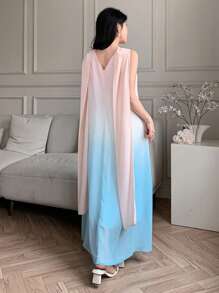 DAZY 优雅扎染渐变露肩连衣裙，休闲/度假，宴会，婚礼 - 粉色 - 查看 2