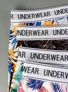 SHEIN 4pcs/Set Men's Printed Leaf Pattern Boxer Briefs