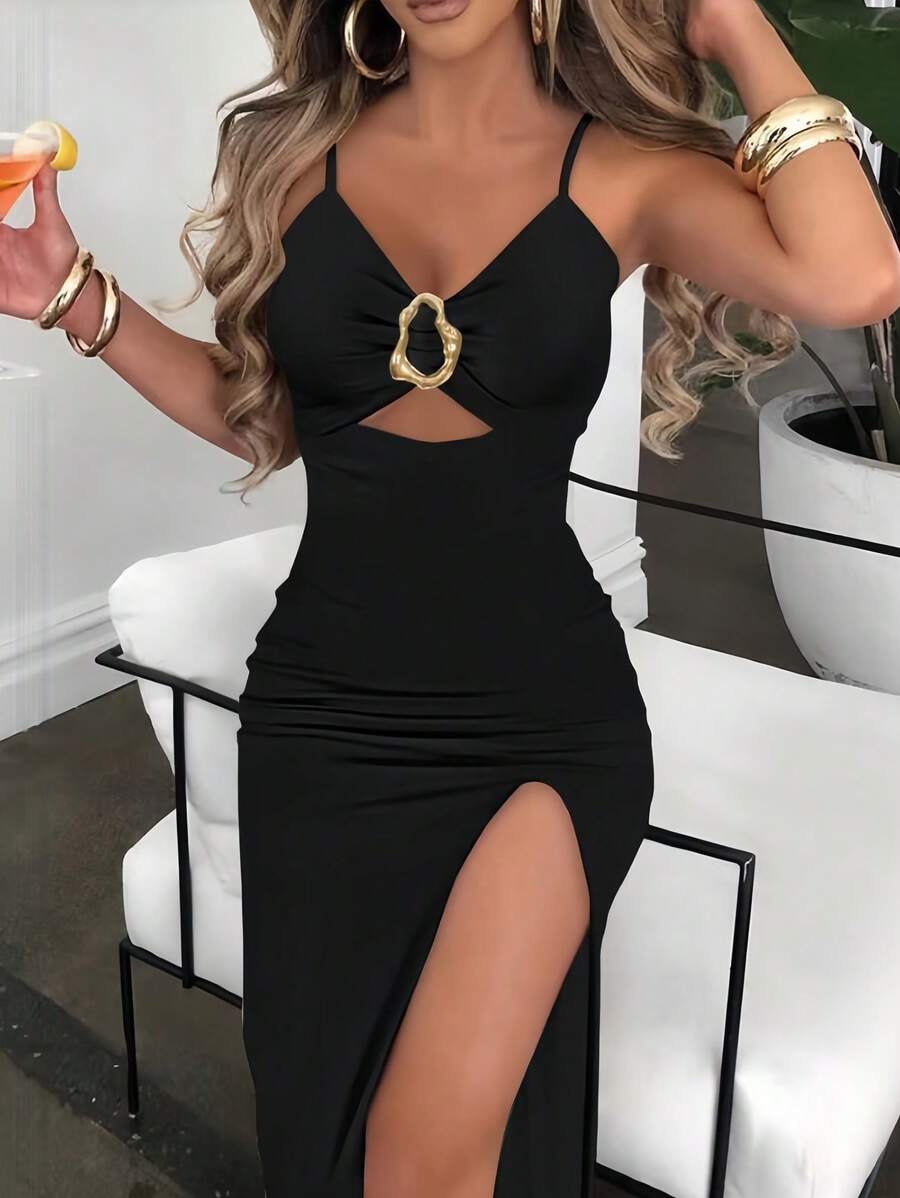 Sleeveless long sequin dress Women high slit spaghetti strap dresses Sexy V neck club party dress Maxi black sequined vestidos