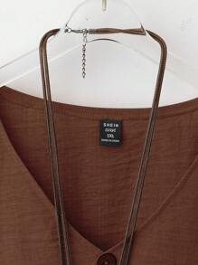 Omancia 2pcs/Set Women's V-Neck Coconut Button Decor 3/4 Sleeve Top + Solid Color Straight Leg Pants Casual Commuting Outfit - Brown - View 5