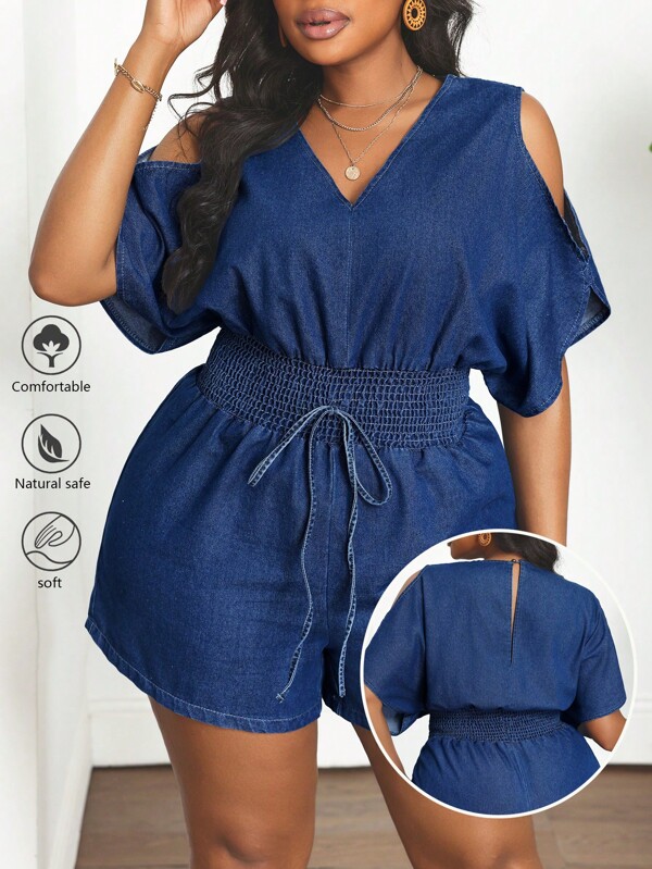 Slaydiva Plus Size Women Denim Jumpsuit, Casual Short Sleeve Jumpsuit, Blue Summer Summer Outfits For Women Vacation Outfits Women Cowgirl Outfits For Women Western Wear Women Business Casual Woman Festival Airport Outfit For Women Graduation Outfit Ibiza Outfit Beach Outfits Hawaii Outfits Women Concert Outfits For Women Cruise Outfits Women Boho São João 2025 4th Of July Graduation Outfit