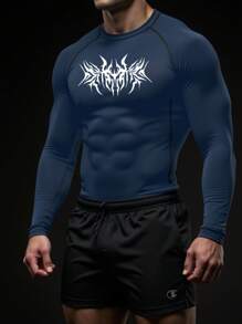 Manfinity Sport Corelite Men's Graphic Print Raglan Long Sleeve Active T-Shirt Workout Clothes Running Tees & Tanks - Royal Blue - View 4