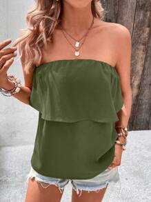 EMERY ROSE 1pc Women's Solid Bandeau Top, Fashionable & Casual Sleeveless Tank Top For Summer - Army Green - View 4