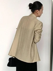 DAZY Loose Casual Vintage Cash Flow Ladies Blazer, Summer New Arrival Linen Business Attire - Khaki - View 2