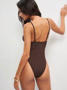 Aveloria Modichic 1 bộ đồ bơi liền thân dây mảnh màu trơn cho nữ, thời trang mùa hè - màu nâu - Xem 2