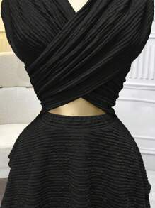 Franclia Breezaya 女式交叉镂空荷叶边下摆度假沙滩裙演唱会服装针织高弹力荷叶边时尚设计黑色性感浪漫优雅晚会约会节日派对春夏新款短裙 - 黑色 - 查看 5