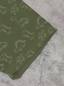 SHEIN Playful Pals 1 set de camiseta de manga corta con estampado de dinosaurio de dibujos animados y pantalones cortos para niños pequeños, ligero para uso diario, adecuado para primavera/verano