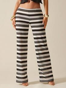 Hauture 低腰黑白条纹针织裤，波西米亚风，度假风