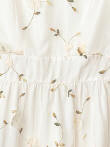 Rusticease Đầm hở eo thêu hoa lưới tương phản mùa hè cho nữ - trắng - Xem 6