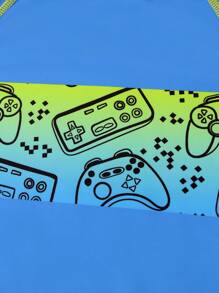 SHEIN 2 件套青少年男童电子游戏图案印花泳衣（含沙滩短裤）夏季沙滩装 - 彩色 - 查看 7