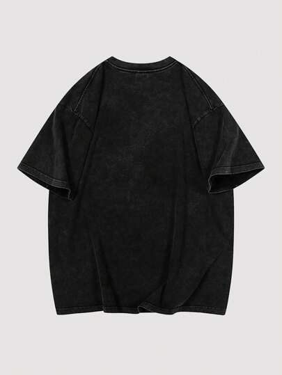 T-shirt décontracté à manches courtes col rond avec imprimés de slogans et de personnages de dessins animés pour hommes