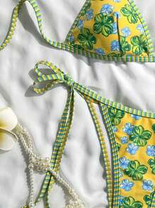Swim Mod 2 pezzi Costume da bagno donna, Top a triangolo e slip legati ai lati con stampe casuali, adatto per vacanze al mare in estate - Multicolore - Visualizzare 5