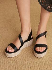 Styleloop Women's Canvas Wedge Lace-Up Sandals, For Daily Wear - Black - View 2