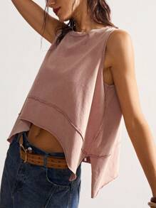Bohemela 女士度假休闲简约时尚日常不对称下摆背心 - 淺粉色 - 查看 6
