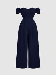 SHEIN MOD Mono de pana sencillo con hombros descubiertos y fruncidos para mujer de talla grande, mono de mujer, disfraz de princesa mujer, para Año Nuevo, San Valentín