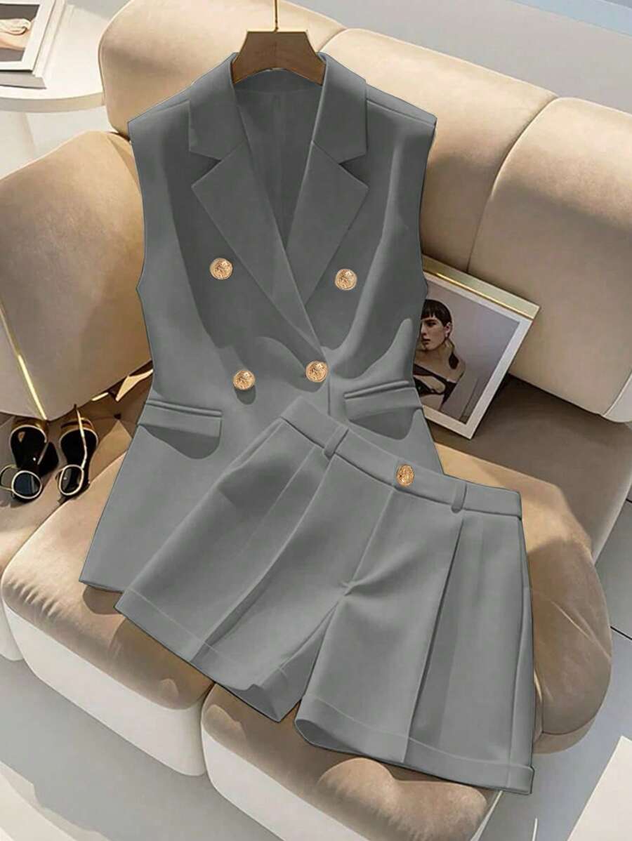 Franclia 2-teiliges Set hochwertiger ärmelloser Weste und Shorts