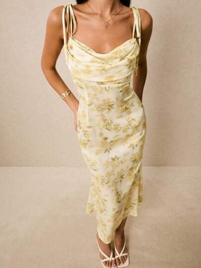 Poéselle Women's Floral Print Fish Tail Hem Elegant Cami Dress Women Dresses Birthday Women Birthday Outfit Summer Dresses For Women