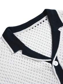 Surfspeed Men's Fashionable Designer Style Color Block Embroidered Knitted Cardigan Sweater - White - View 5