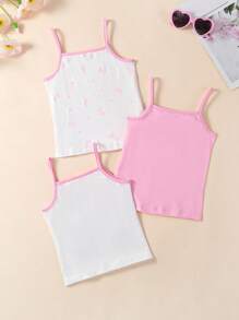 SHEIN 3pcs Girls Children Simple Fashion Pink/White/Light Gray Combination Camisole Underwear - Pink - View 2