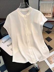 Franclia Blusa semplice casual da donna con collo tondo e maniche corte