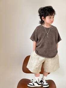 SHEIN 1 Piece Young Boy Casual Sports Academy Japanese And Korean Loose Fit Water-Washed Soft Comfortable Round Neck T-Shirt Suitable For Kids Young Boy Back To School Suitable For Birthday Parties, Parties, Performances, Weddings, Baptisms, Back To School Daily Suitable For School Suitable For Travel Suitable For Sports Suitable For Spring And Summer