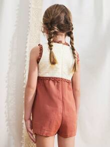 SHEIN Young Girls Adorable 3D Flower Crochet Bodysuits & Jumpsuits, Summer - Multicolor - View 6
