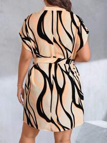 Breezaya Plus Size Casual Printed V-Neck Raglan Sleeve Dress