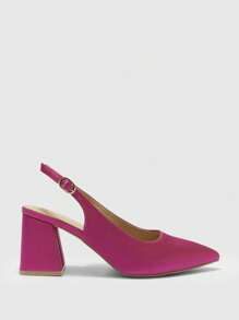 CUCCOO BIZCHIC Fashionable Fuchsia Open Heel Pointed Toe Chunky Mid-Heel Pumps, Classic Minimalist Design For Work, Date, Party, Holiday, Wedding For Christmas - Hot Pink - View 2