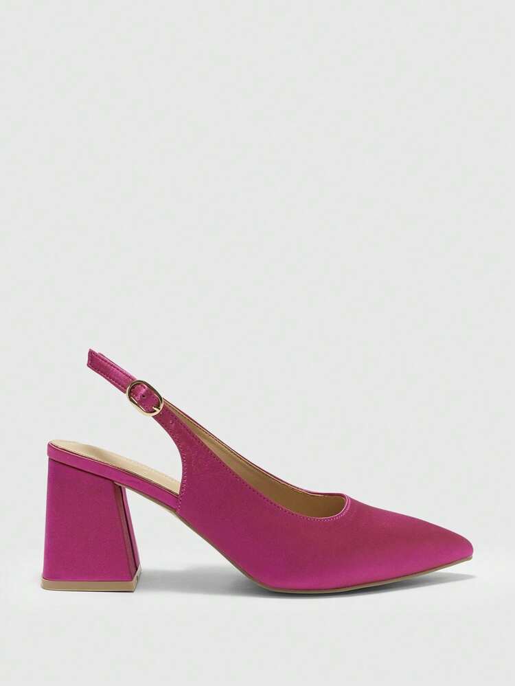 CUCCOO BIZCHIC Fashionable Fuchsia Open Heel Pointed Toe Chunky Mid-Heel Pumps, Classic Minimalist Design For Work, Date, Party, Holiday, Wedding For Christmas Spring Shoes