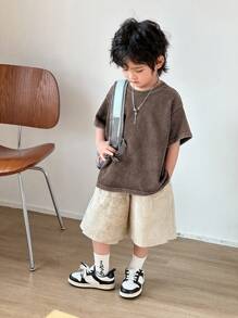 SHEIN 1 Piece Young Boy Casual Sports Academy Japanese And Korean Loose Fit Water-Washed Soft Comfortable Round Neck T-Shirt Suitable For Kids Young Boy Back To School Suitable For Birthday Parties, Parties, Performances, Weddings, Baptisms, Back To School Daily Suitable For School Suitable For Travel Suitable For Sports Suitable For Spring And Summer