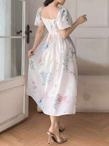 DAZY Vestido romántico con estampado floral estilo francés, moda para mujer