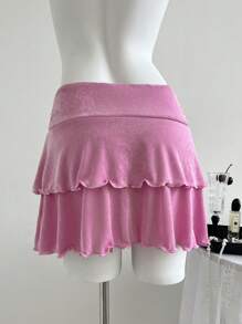 Elamini Saia Circularcodável de Cor Sólida com Detalhe de Cintura V Pregueada, da Moda para o Verão