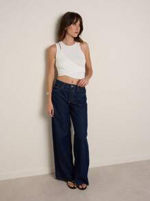 Nöista 可爱夏季纯色镂空短款 Y2k 女式罗纹面料白色背心 - 黃色 - 查看 3