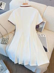 Franclia 女士时尚波浪喇叭罗纹领短袖迷你连衣裙