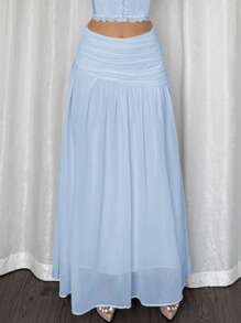 Firerie Women's Elegant Minimalist White Chiffon Asymmetrical Zipper Pleated A-Line Skirt, Suitable For Beach, Daily Commute In Summer - Baby Blue - View 7