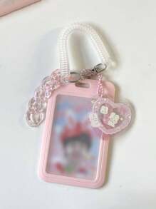 1pc Pink Card Cover With Heart Design Buckle, Creative Multi-Purpose Card Holder For Student Back To School