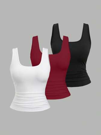 Sweetra Blusa de verano casual de talla grande para mujer con cuello cuadrado, pliegues y tirantes