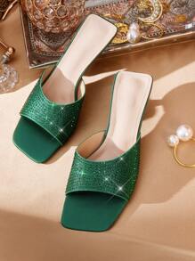 CUCCOO TILAWA 女士时尚迷人的金属水钻装饰方头凉鞋