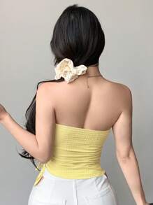 Joudiya Blusa asimétrica plisada para mujer, ropa de vuelta al colegio, blusas para salir, top tubo - Amarillo - Ver 3