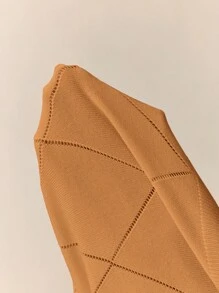 BizChic Autumn Women's Caramel Polo Collar Diamond Knit Short Sleeve Pullover Sweater, Basic Urban Commute Simple Elegant Fashionable Business Casual Outfit, Suitable For Teachers, Office Wear
