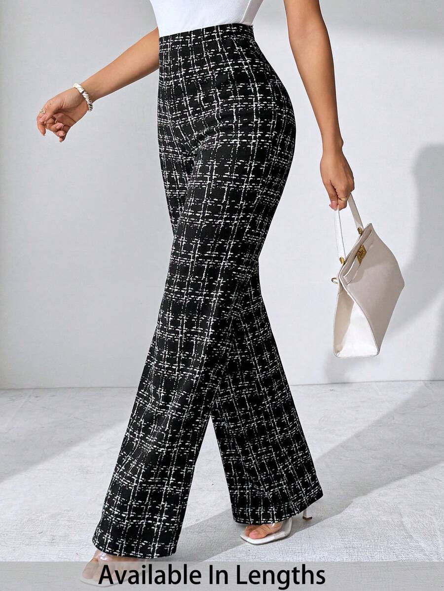 SHEIN Tall CURVE Plus Size Summer Elegant Women's Plaid Printed Elastic Knitted Pants, Suitable For Various Occasions, Suitable For Summer Vacation, Elegant Travel, And Daily Commuting,Business Casual Woman