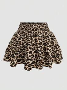 SHEIN CURVE+ Conjunto de 2 piezas sexy y minimalista de top tubo y minifalda de estampado de leopardo en talla grande