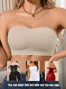 1 件女士无钢圈短款吊带文胸，夏季时尚 - 杏色 - 查看 5